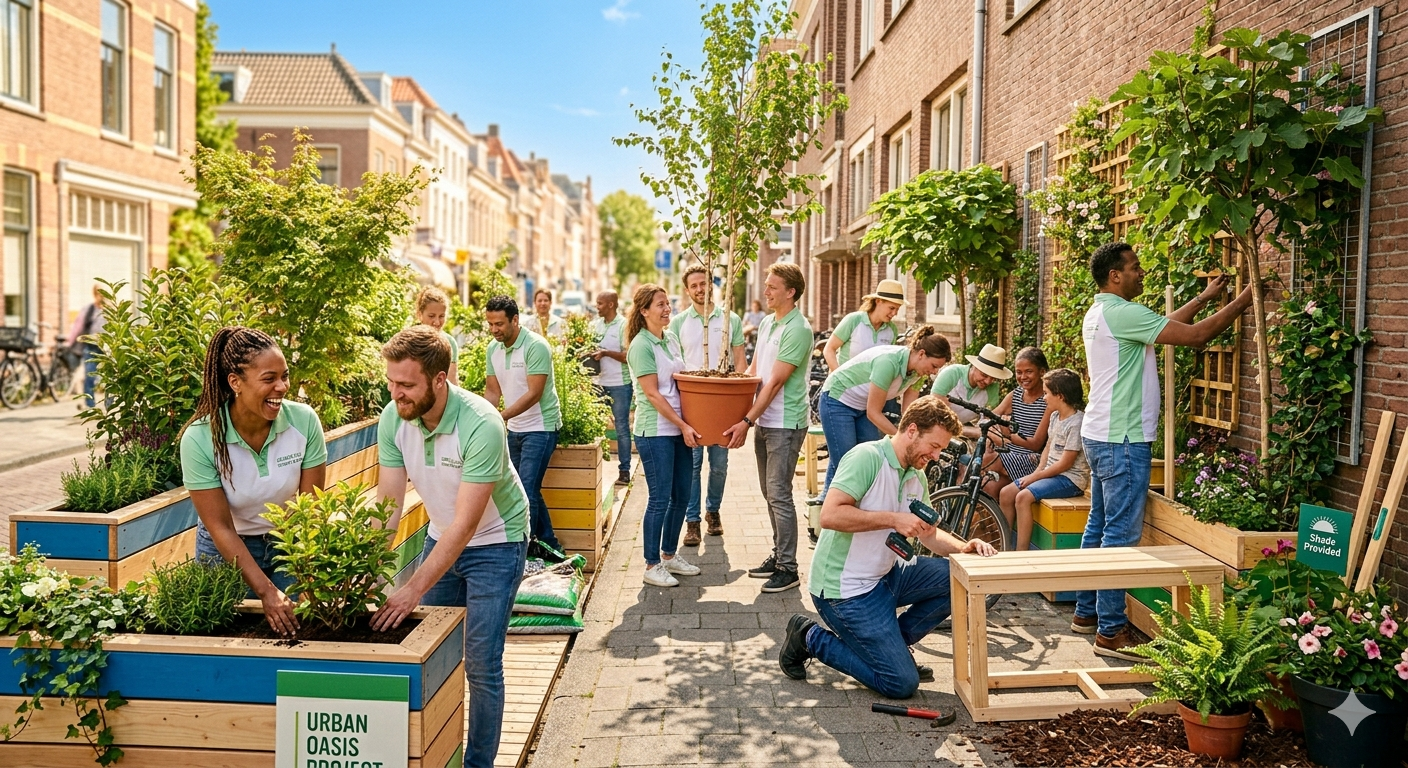 Corporate team greening the city